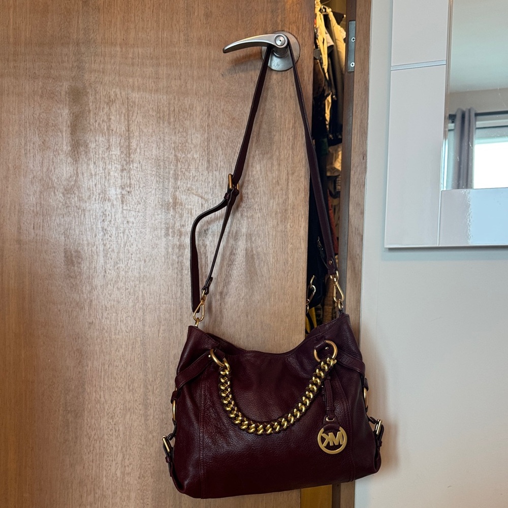 Michael Kors Dark Red Shoulder Bag with Gold Chain